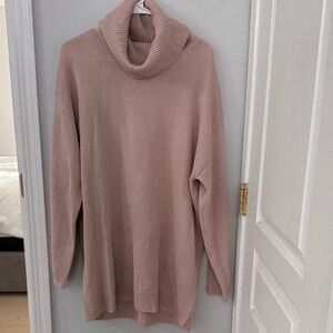 Cozy Pink Turtleneck Sweater Dress